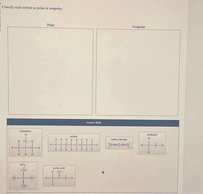 Classify each solvent as polar or nonpolar