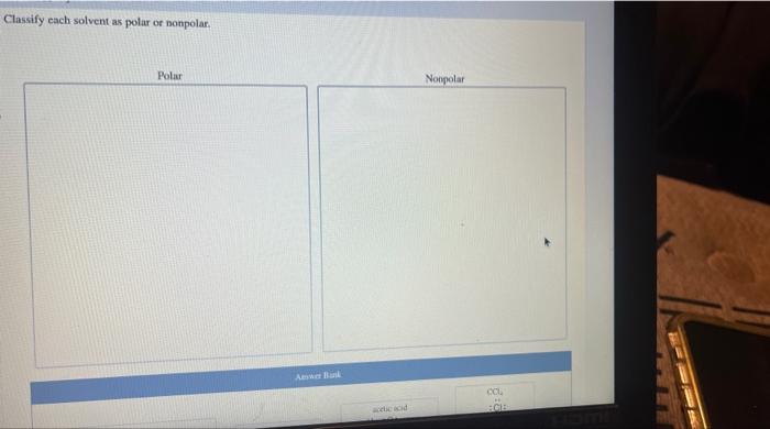 Classify each solvent as polar or nonpolar