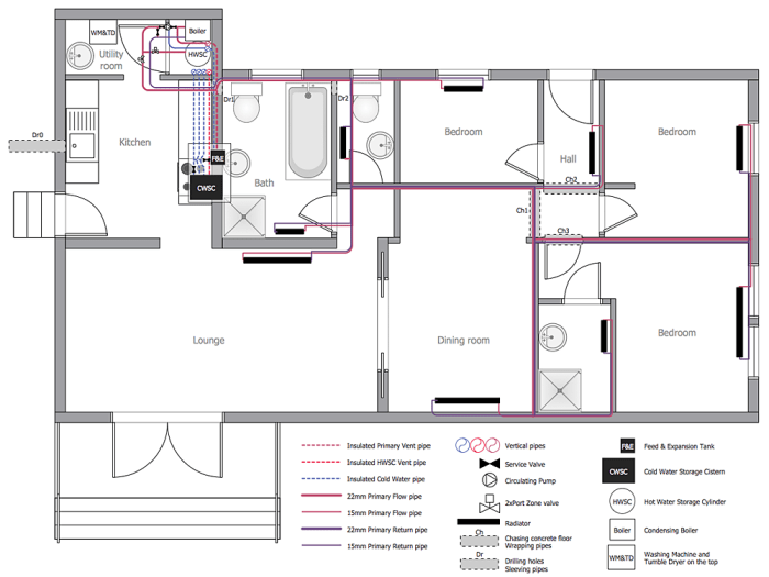 Plumbing fixtures floor plan symbols