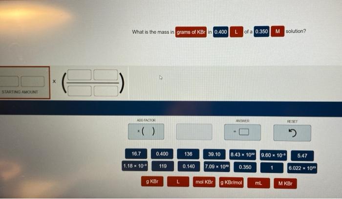 What is the mass in grams of kbr in 0.400