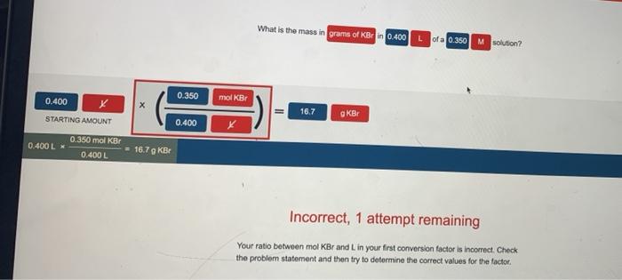 What is the mass in grams of kbr in 0.400